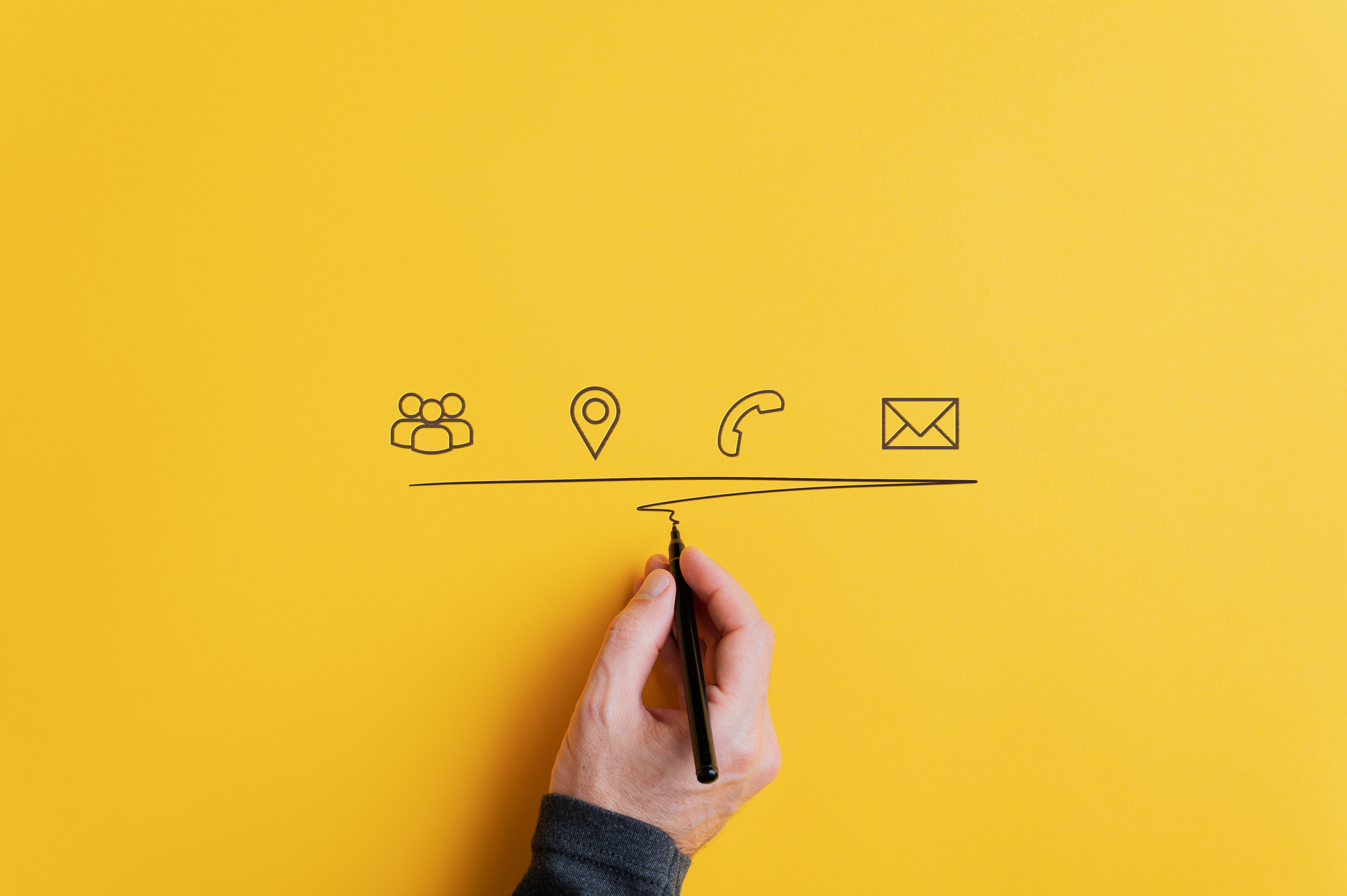 Contact and Communication Icons on Yellow Background
